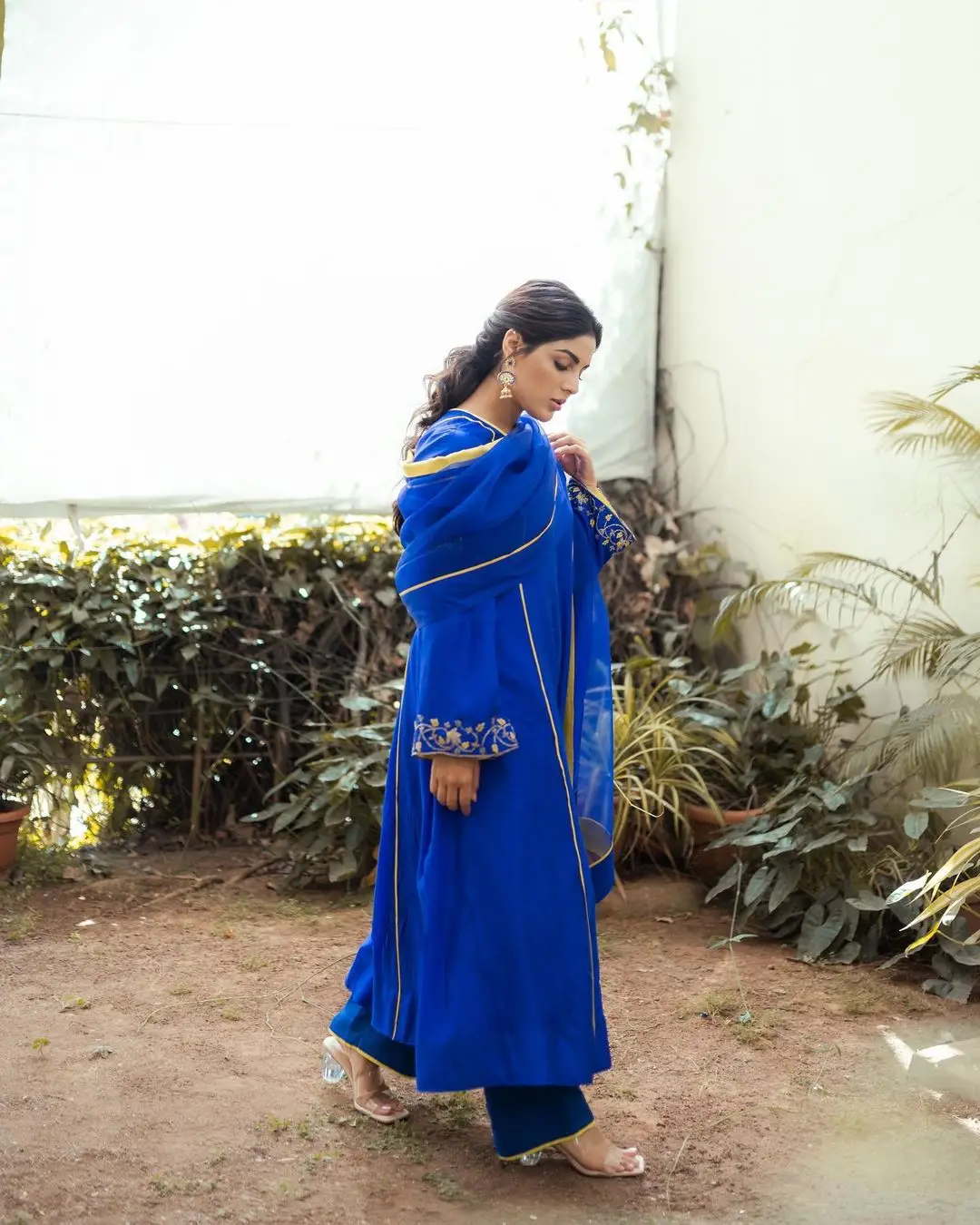 Samyuktha Menon Wearing Beautiful Earring Blue Gown